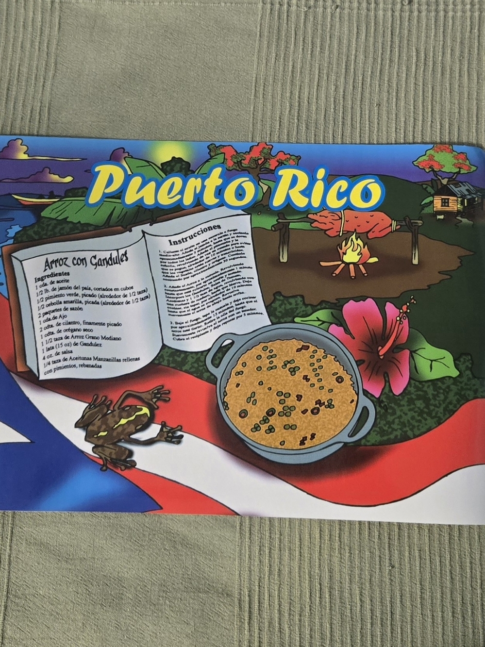 Puerto Rico Colorful Table Mats Souvenir Print - Vibrant Blue, Red, Yellow